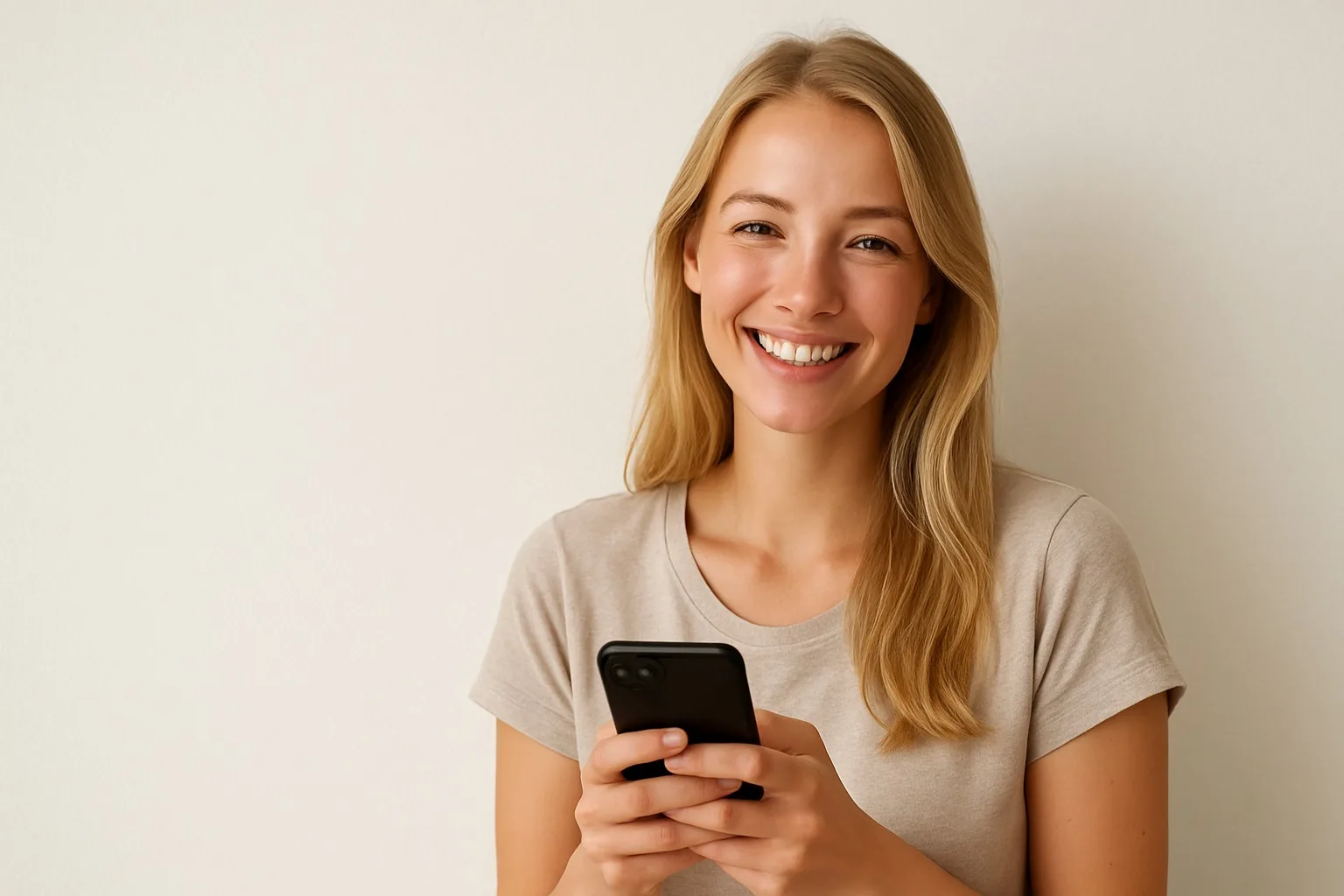 Glückliche Frau mit Handy